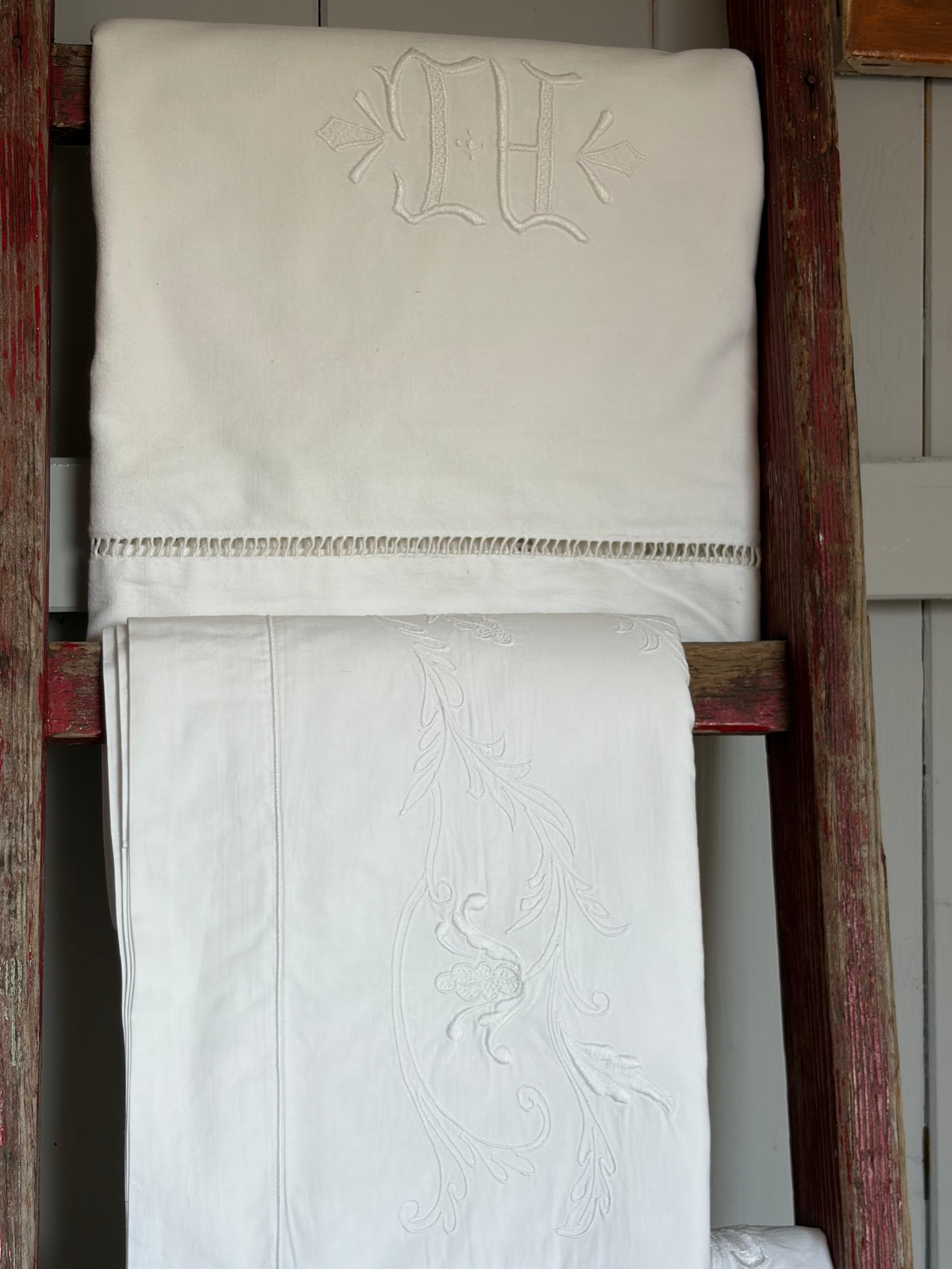Set 3 große französische Kissen Stickerei Monogramm