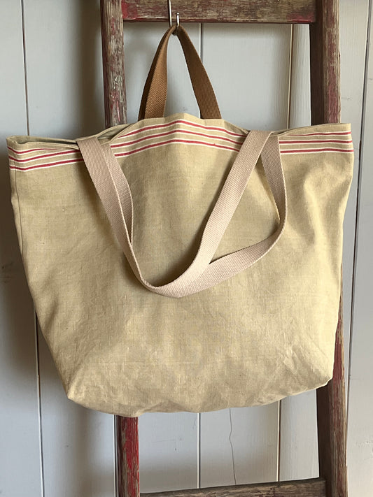 Markttasche Shopper aus altem Leinen für den Einkauf