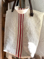 Laden Sie das Bild in den Galerie-Viewer, Big Red striped Bag: Shopper aus sehr altem Leinensack mit roten Streifen

