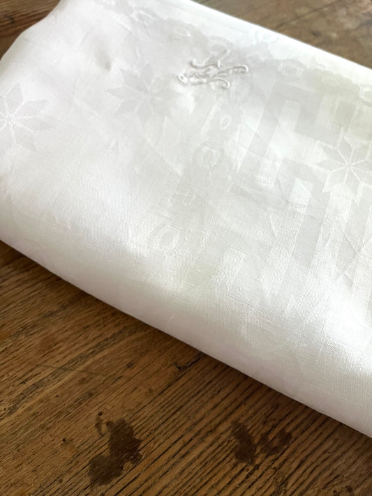 XXL Damast Leinen Tafeltuch 335 x 155 Monogramm