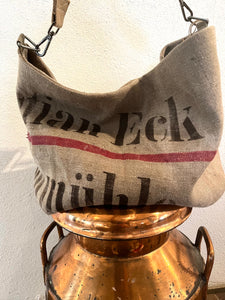 Müller Eck: Vintage Tasche Shopper aus altem Leinensack mit großer original Aufschrift von der Mühle