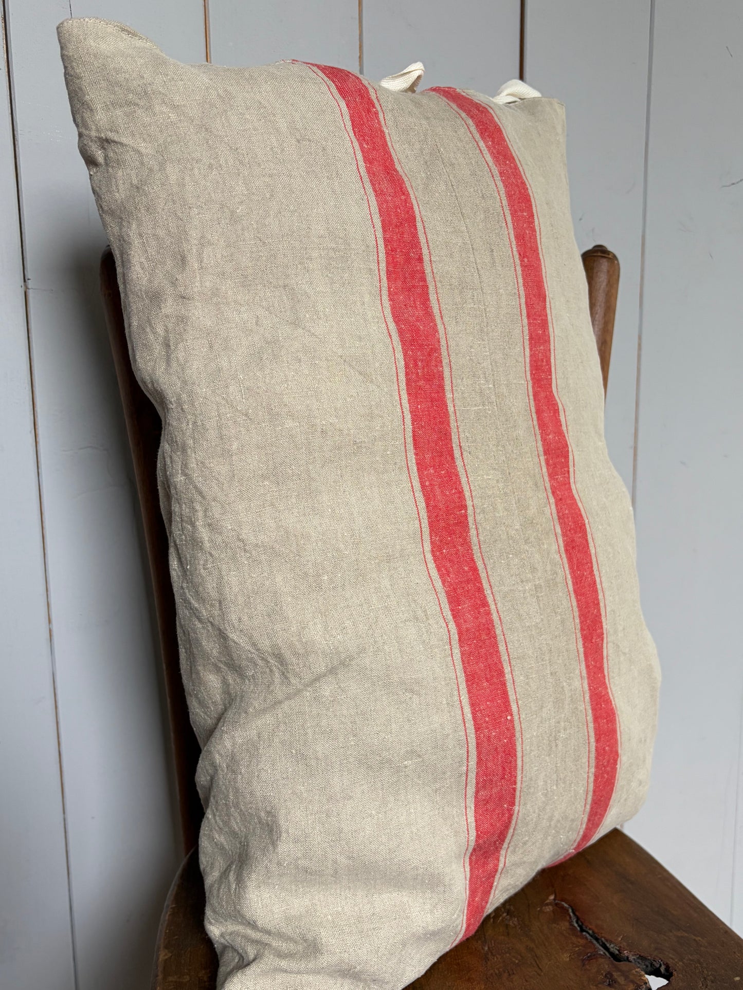 Großer Kissenbezug rot gestreift Leinen 60 x 40