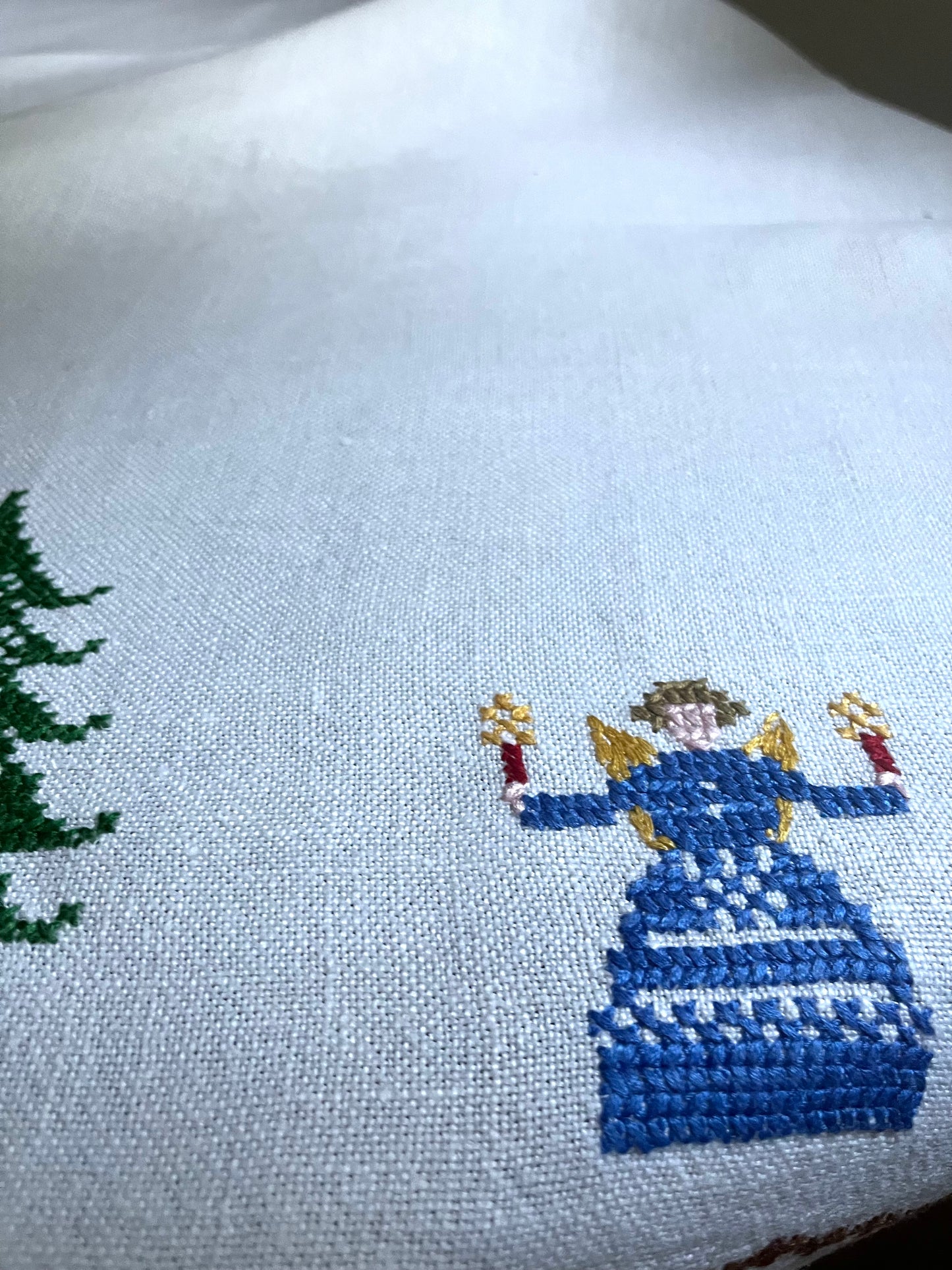 Bauernleinen Decke Weihnachten handbestickt