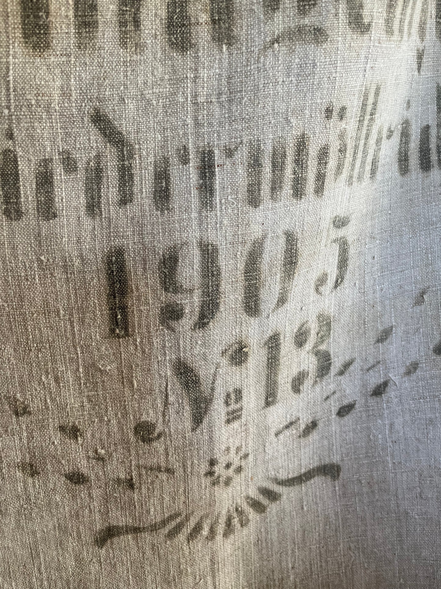 1905: extra großer Leinensack mit herzförmigem original Aufdruck 128 x 60