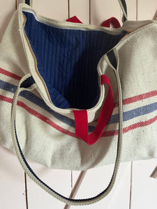 Tasche Shopper aus kräftigem Leinensack mit Streifen und Reißverschluss