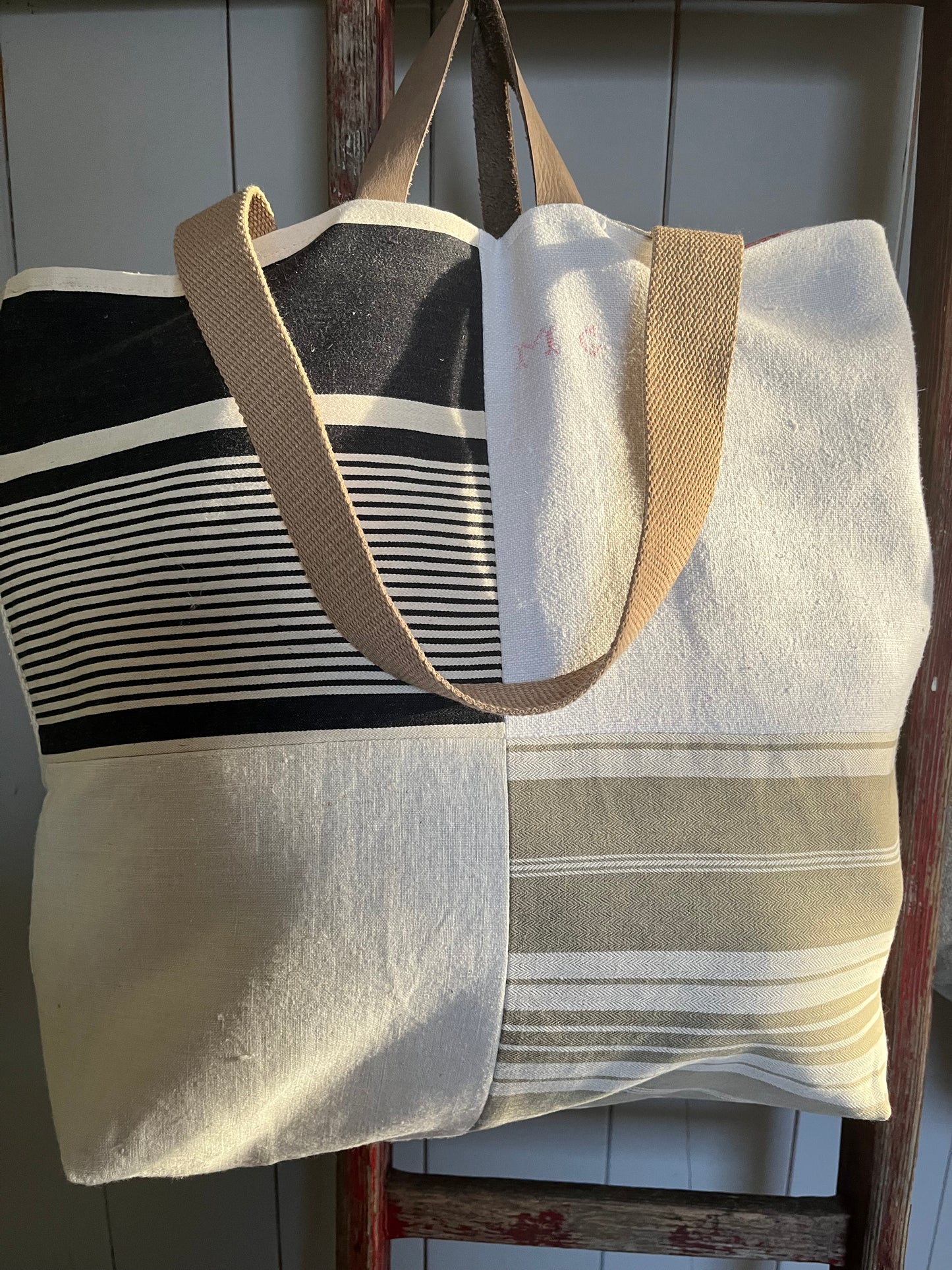 Multi: große Tasche Shopper aus verschiedenen Leinenstoffen