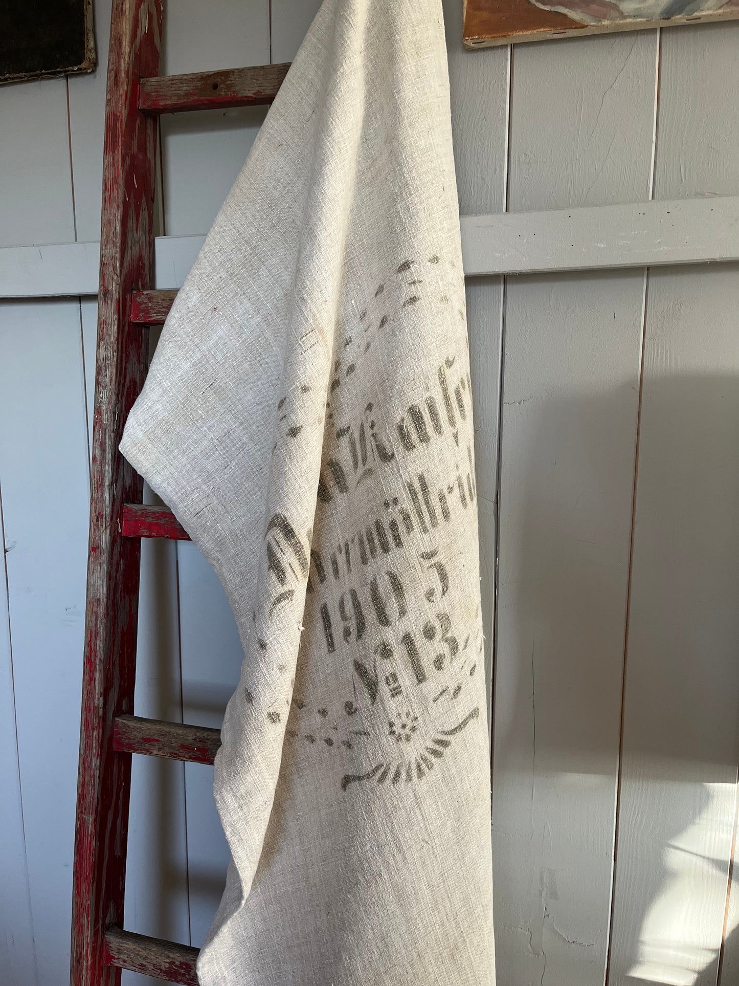 1905: extra großer Leinensack mit herzförmigem original Aufdruck 128 x 60