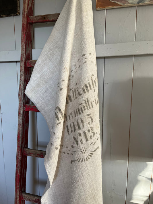 1905: extra großer Leinensack mit herzförmigem original Aufdruck 128 x 60