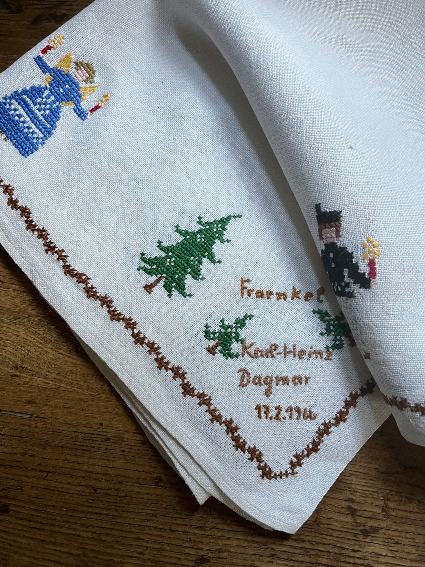 Bauernleinen Decke Weihnachten handbestickt
