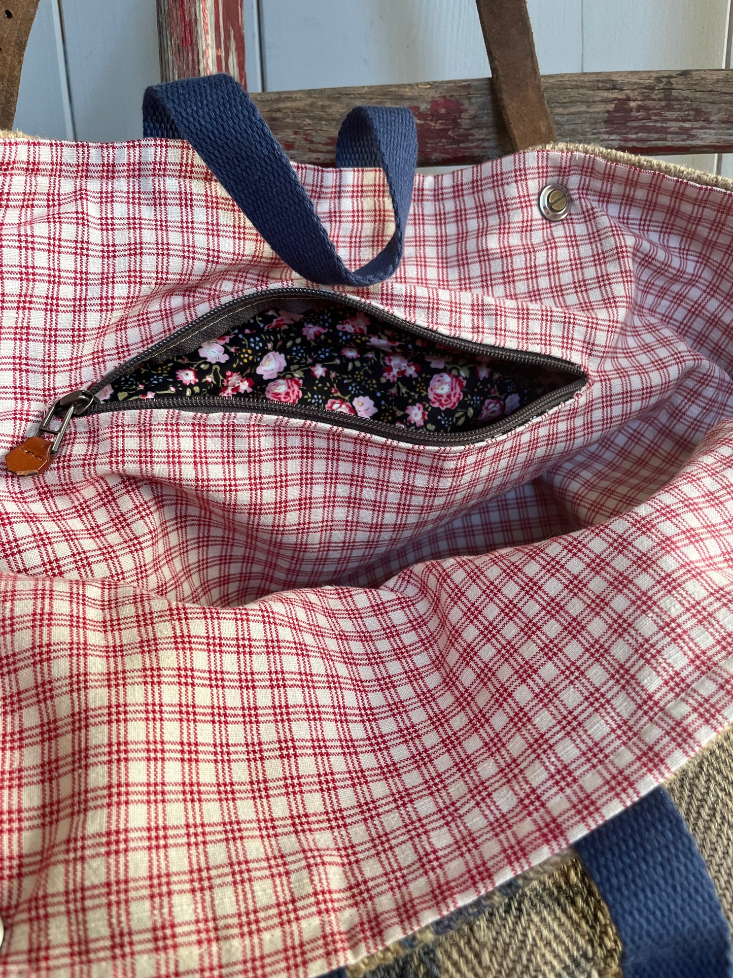 Very Vintage: XL Tasche Shopper mit Streifen und Aufschrift