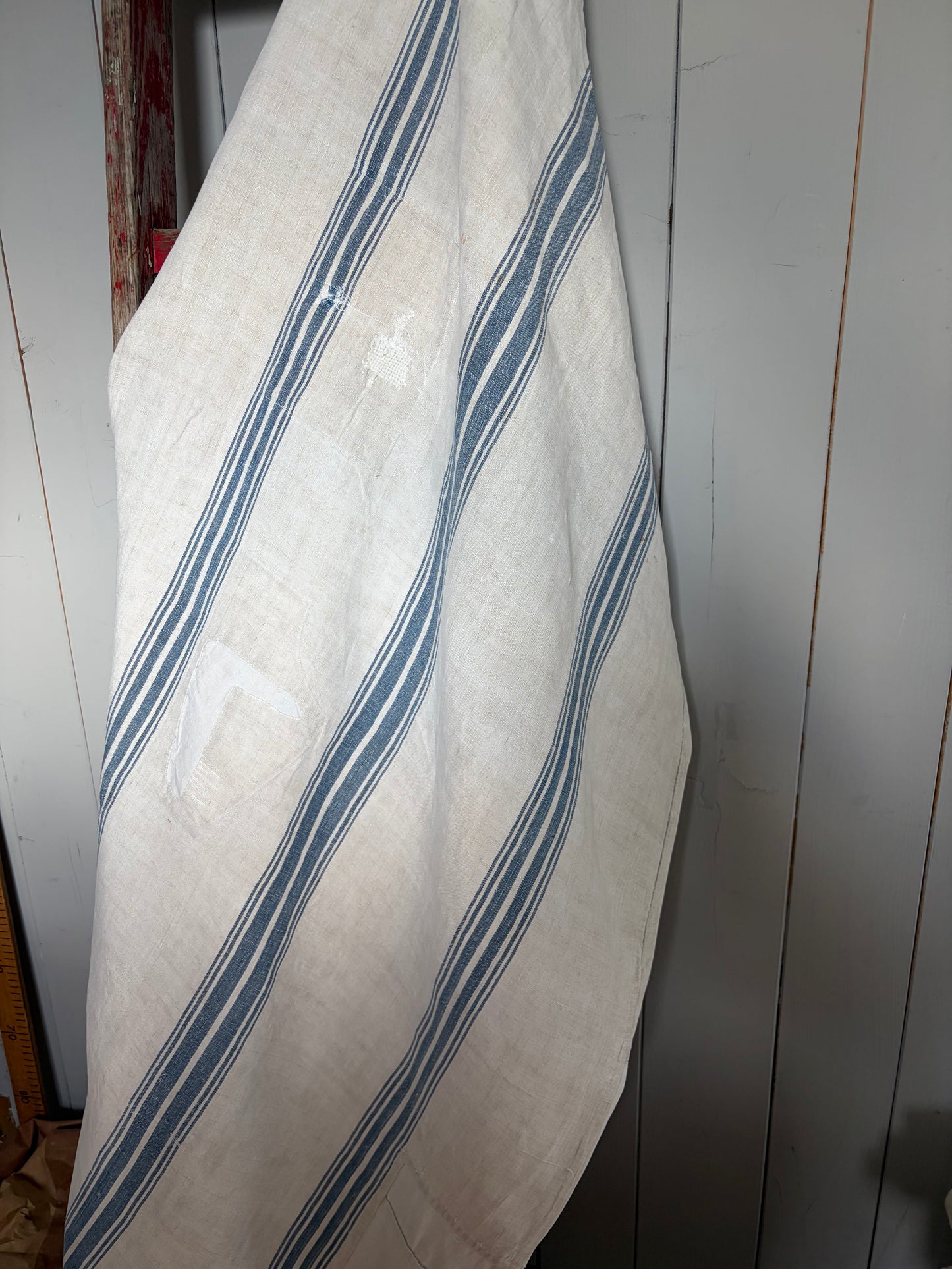 Klassiker: großer Leinensack mit blauen Streifen und Zeitzeichen 135 x 70