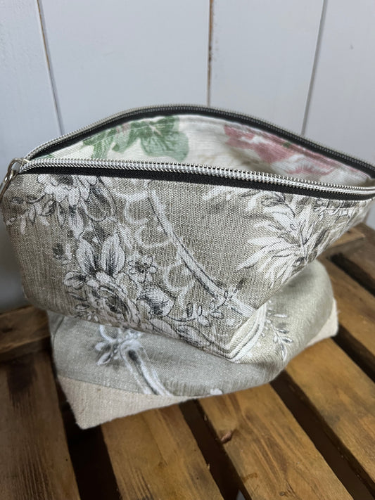 Kosmetiktasche Tasche aus zweierlei Leinen mit Innenfutter kleiner Shopper