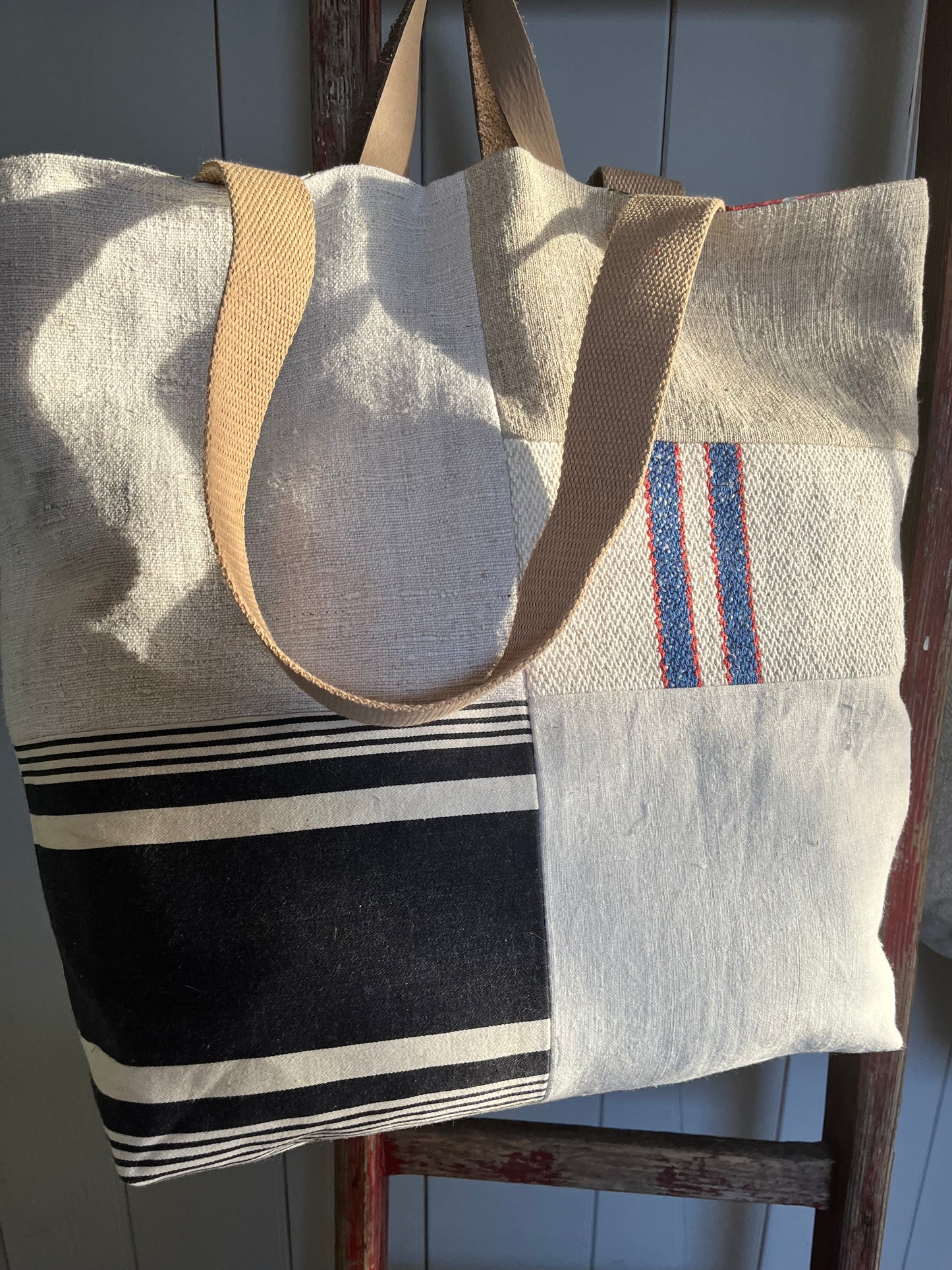 Multi: große Tasche Shopper aus verschiedenen Leinenstoffen