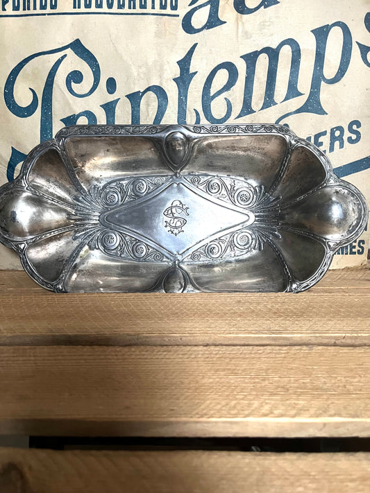 Antike Zinn Schale Tablett aus Frankreich