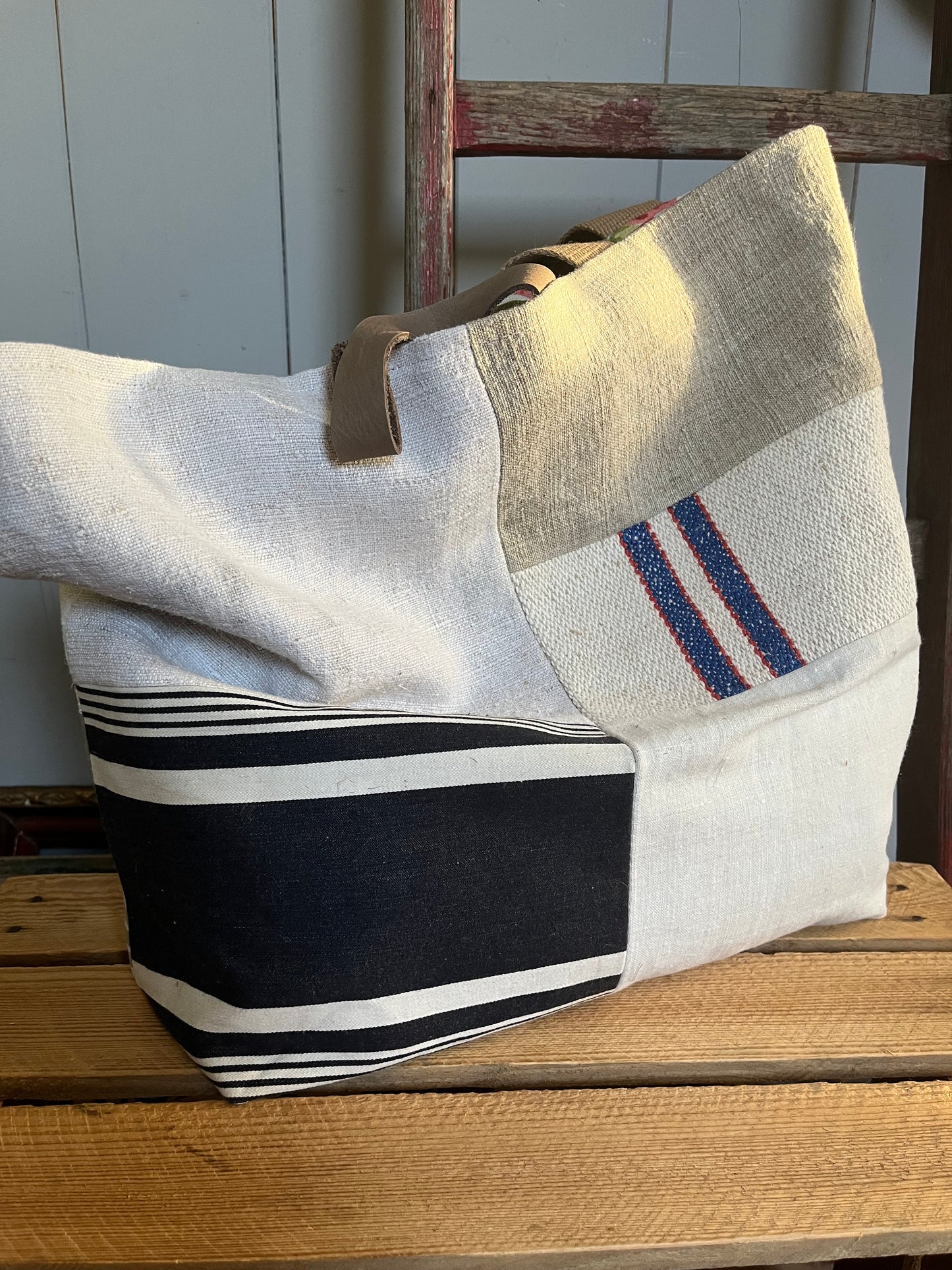 Multi: große Tasche Shopper aus verschiedenen Leinenstoffen