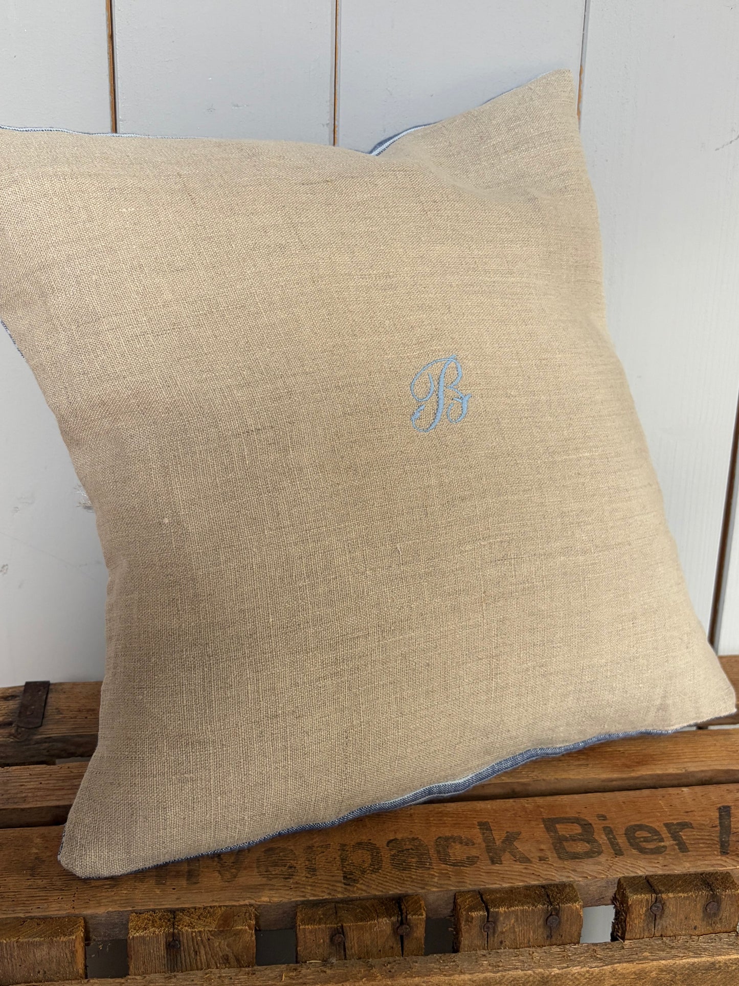 Kissenbezug washed Leinen mit Monogramm B