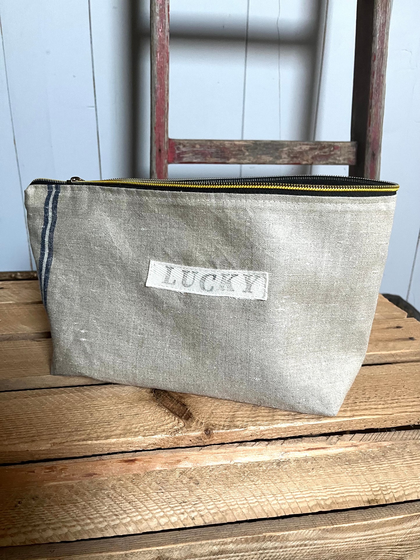 Kosmetiktasche aus altem Leinen - kleiner Shopper