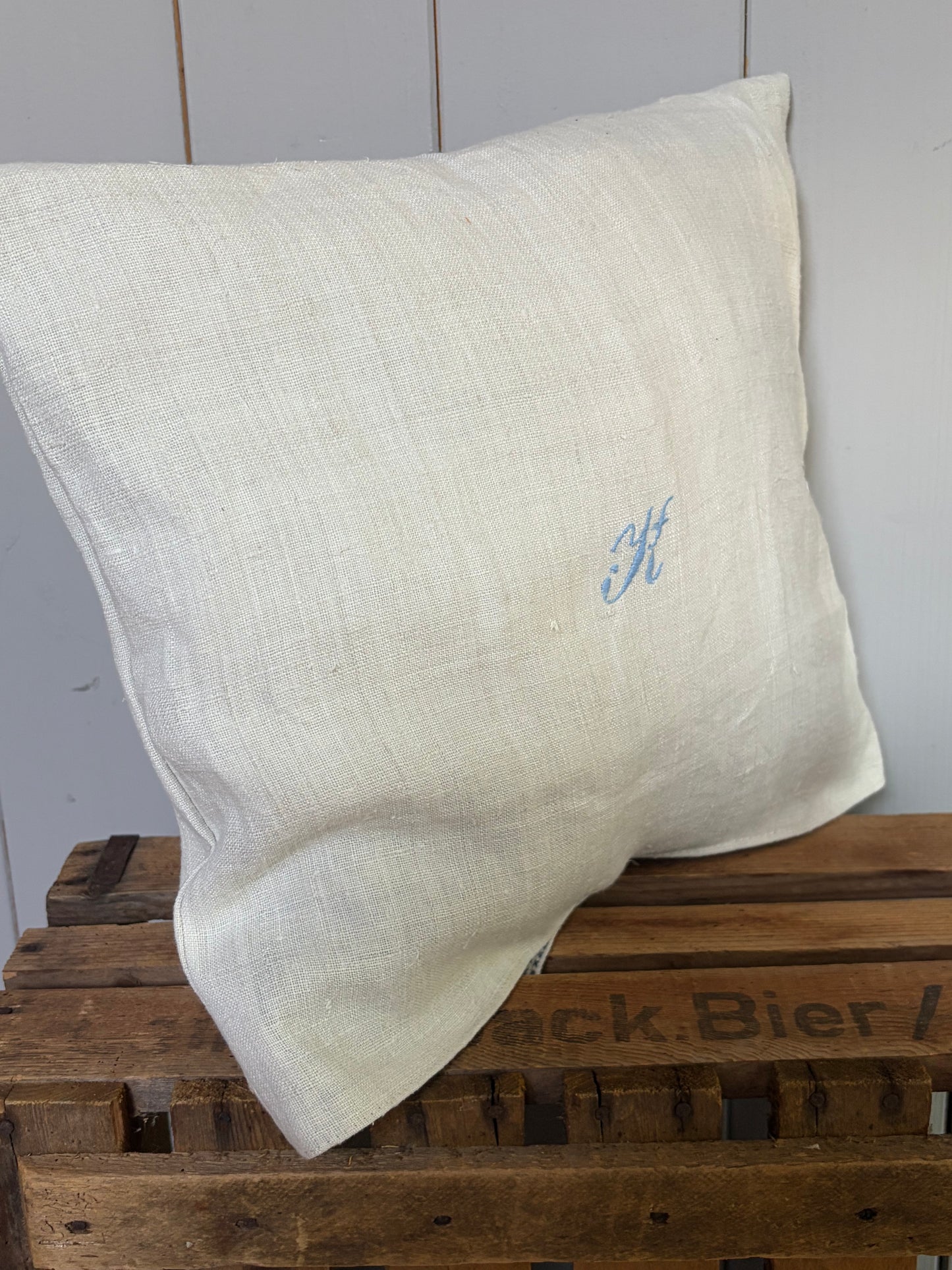 Kissenbezug washed Leinen mit Monogramm K