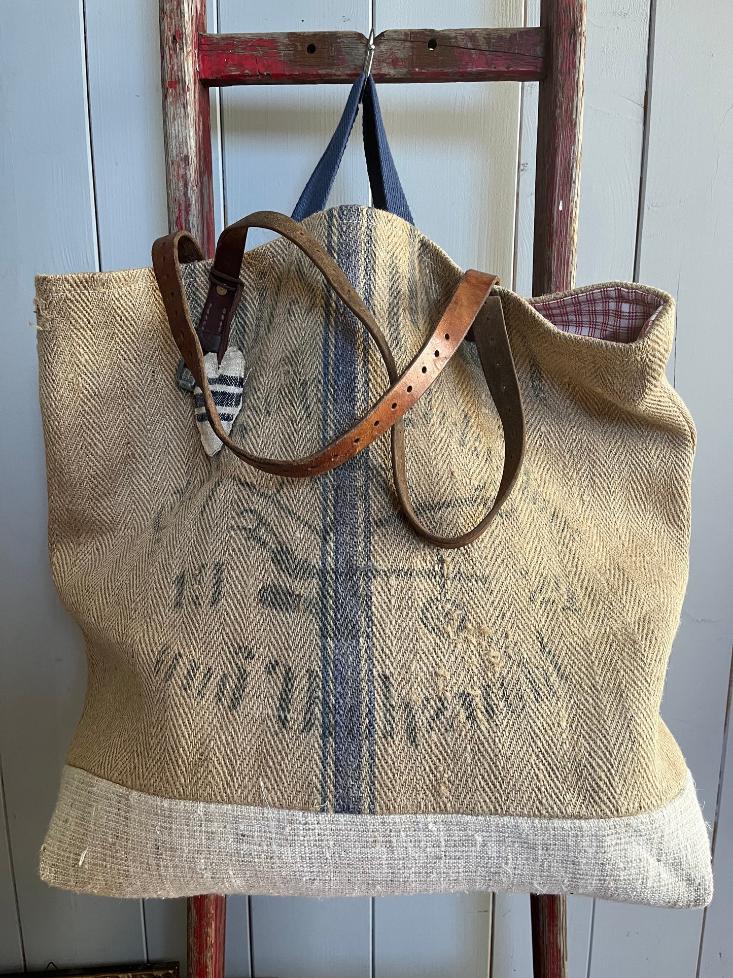 Very Vintage: XL Tasche Shopper mit Streifen und Aufschrift