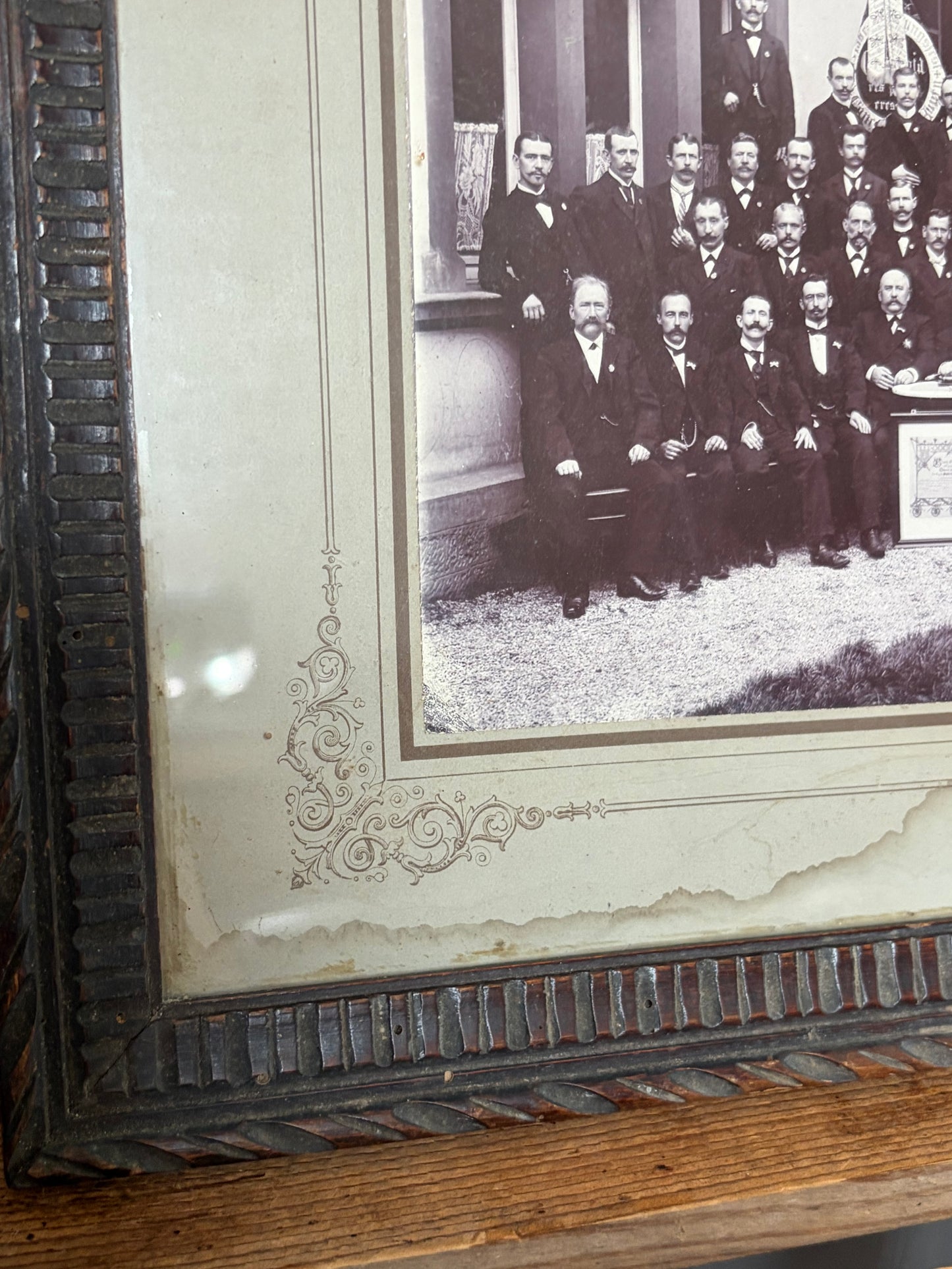 Original alte Fotografie gerahmt mit Holz und altem Glas Belgien
