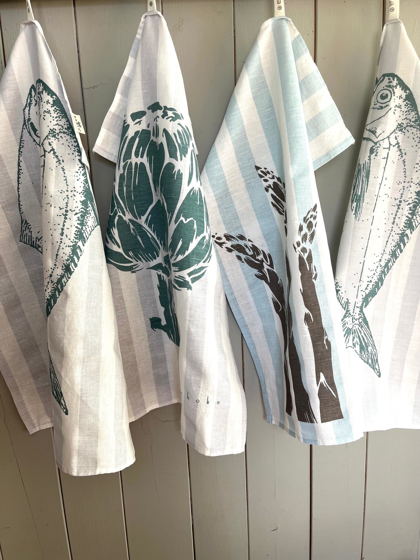 Küchentuch mit Motiv: Artischocke, Spargel, Fisch