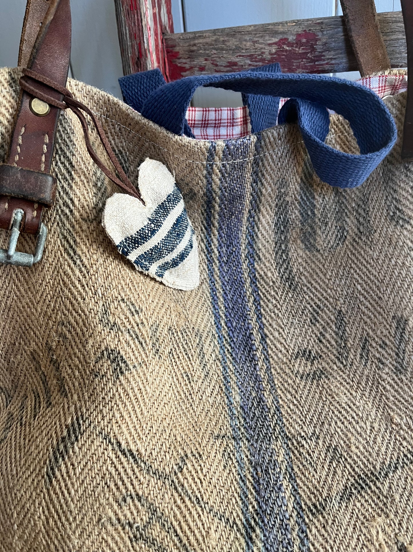 Very Vintage: XL Tasche Shopper mit Streifen und Aufschrift