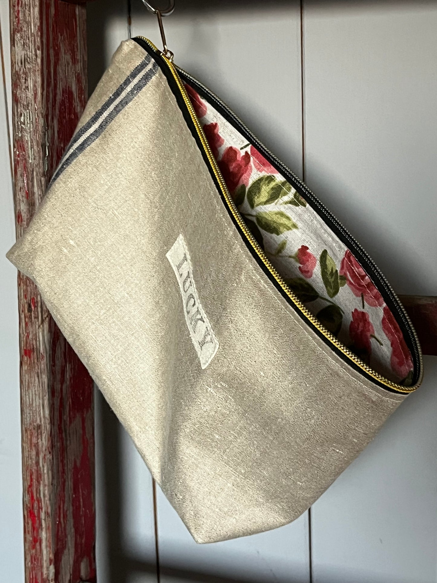 Kosmetiktasche aus altem Leinen - kleiner Shopper