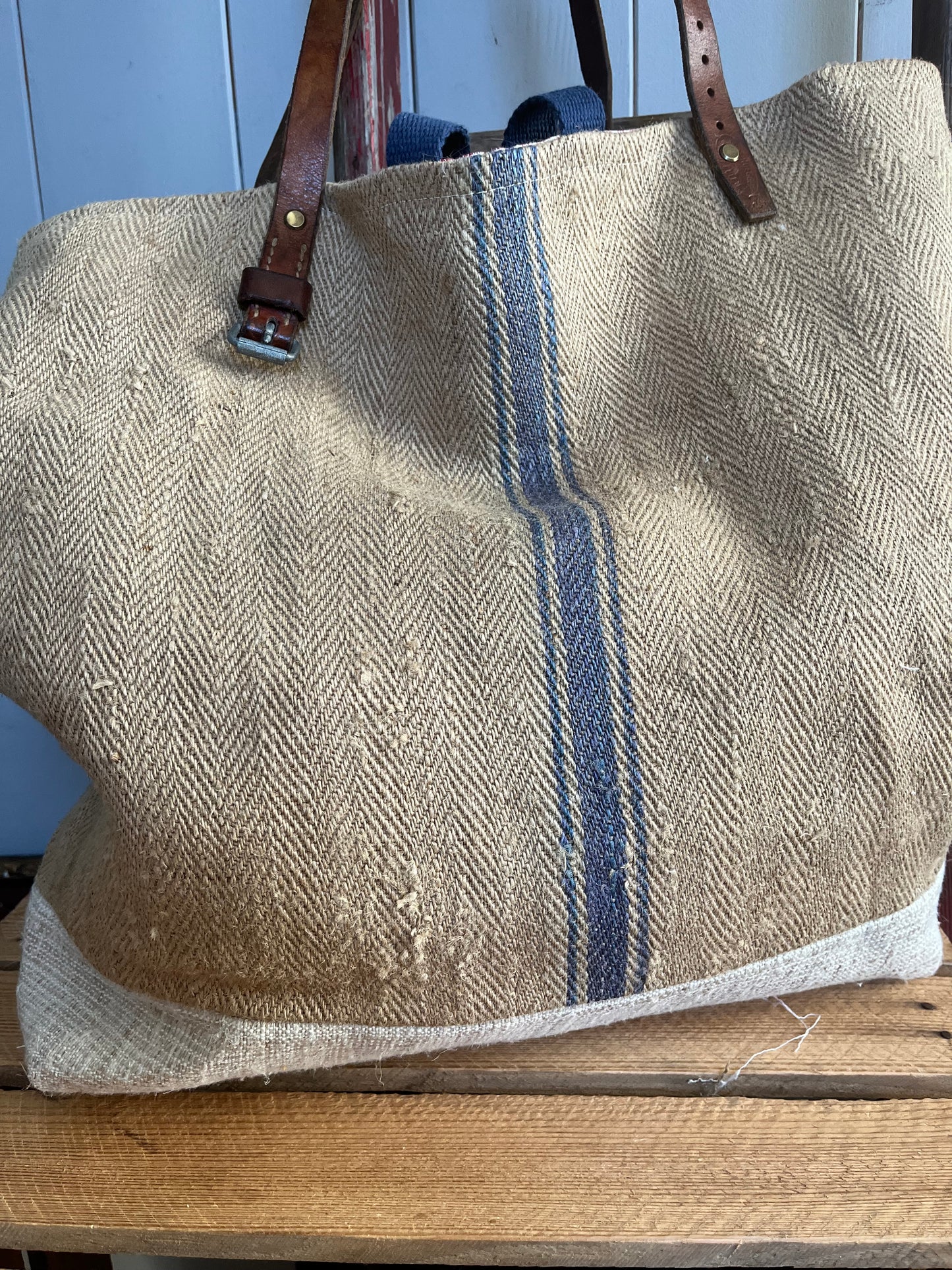 Very Vintage: XL Tasche Shopper mit Streifen und Aufschrift
