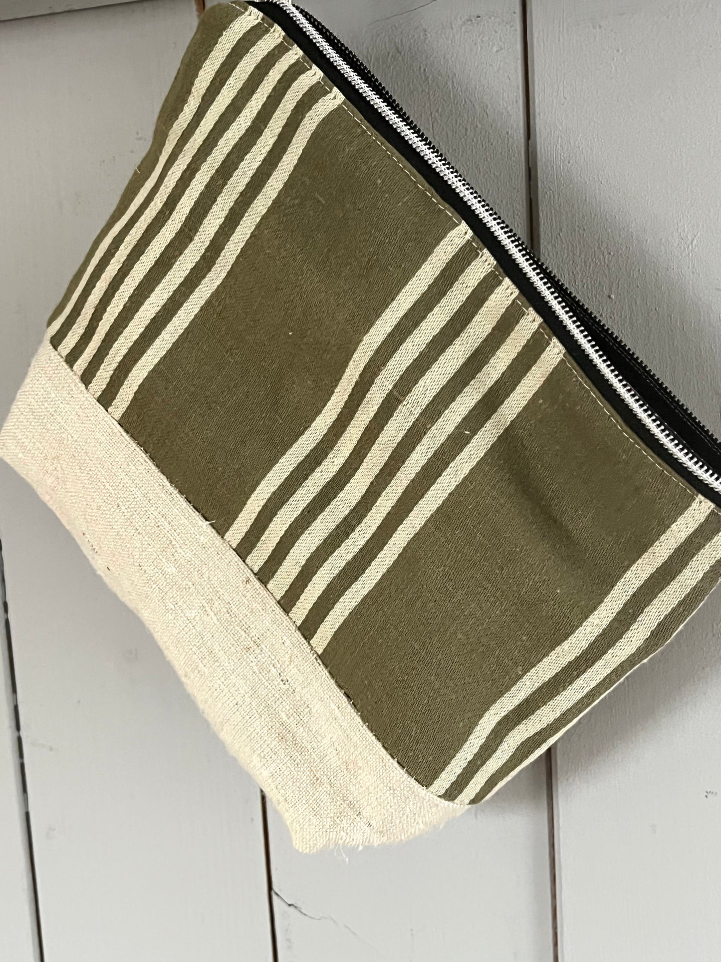 Kosmetiktasche aus französischem Leinen gestreift kleiner Shopper