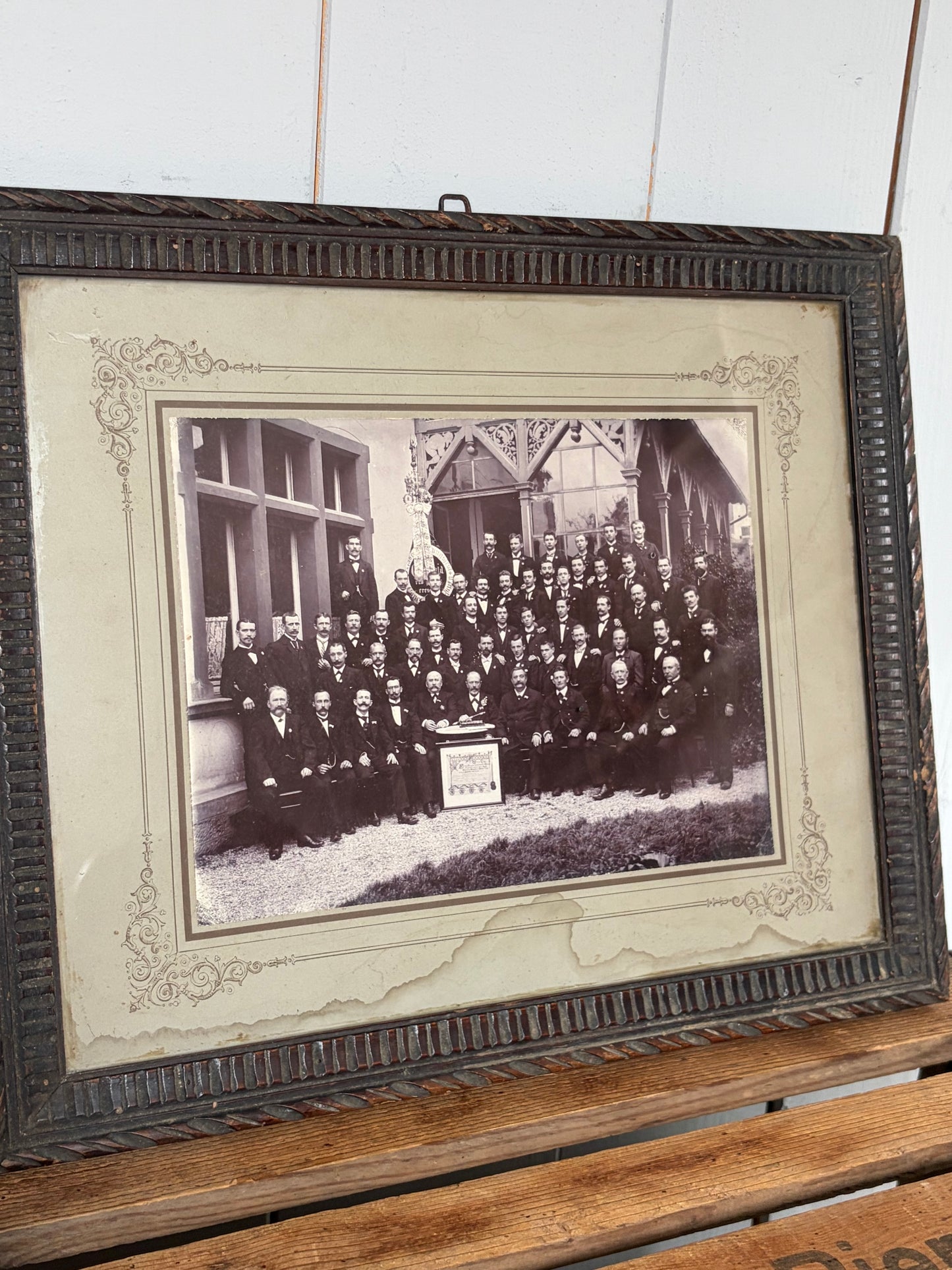 Original alte Fotografie gerahmt mit Holz und altem Glas Belgien
