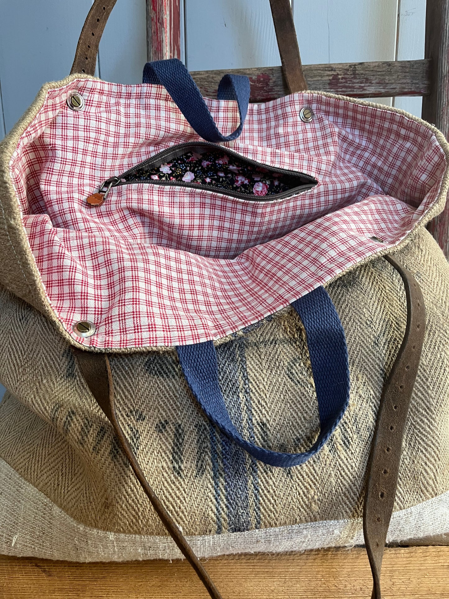 Very Vintage: XL Tasche Shopper mit Streifen und Aufschrift