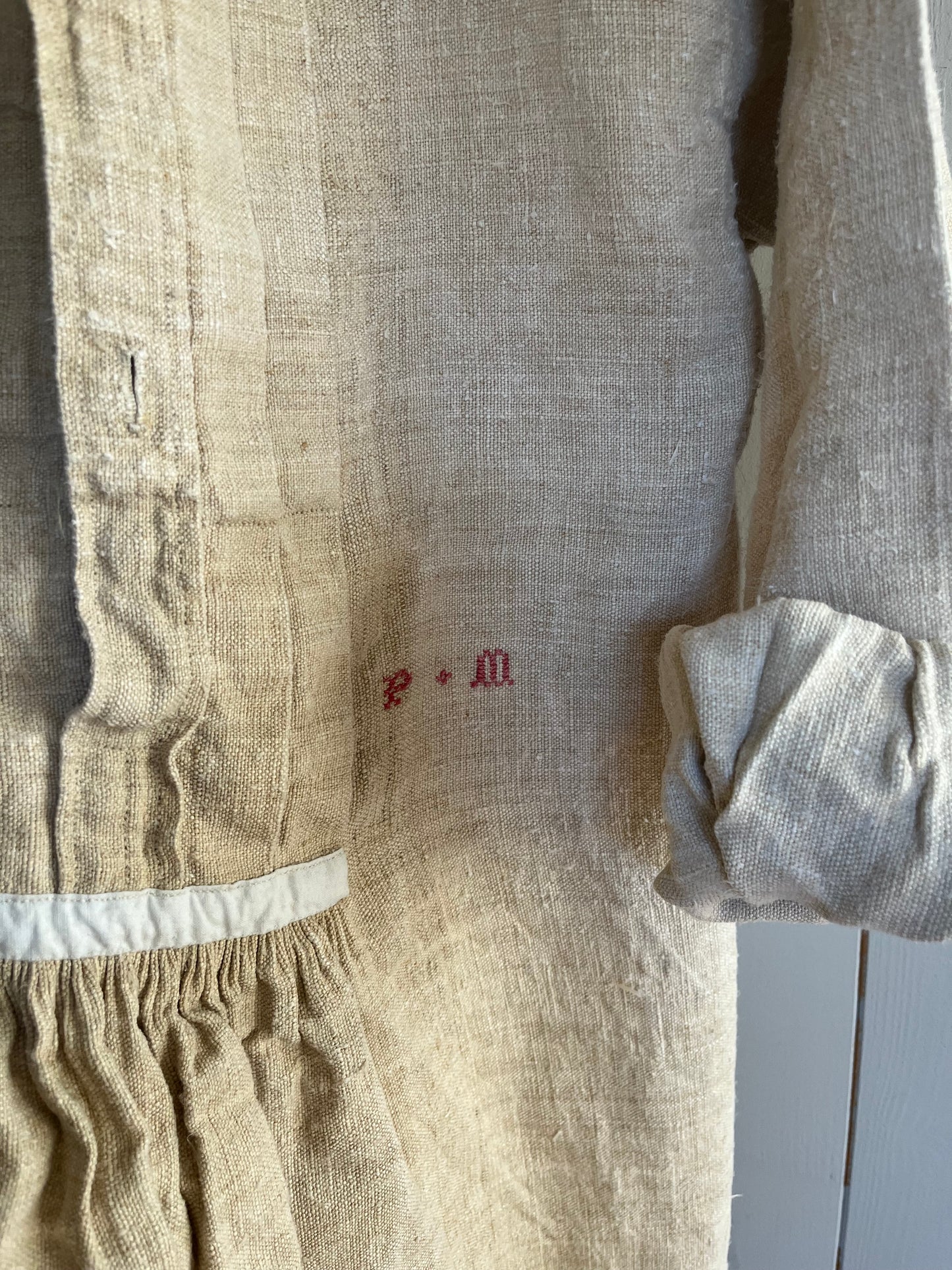 Schweres altes französisches Hemd Tunika aus Hanfstoff