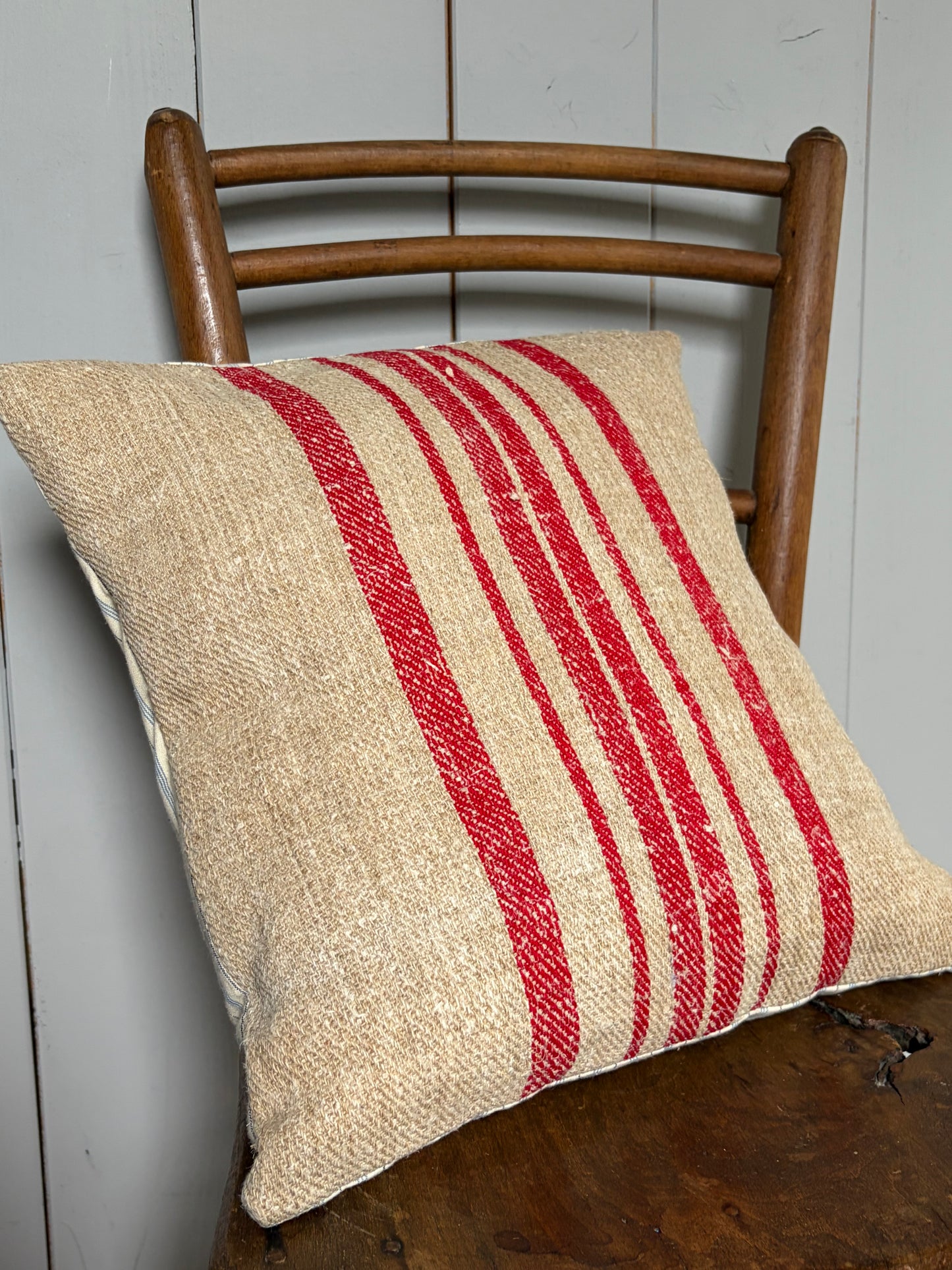 Kissenbezug rot gestreift antiker Hanfstoff 40 x 40