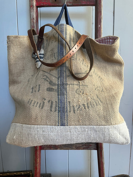 Very Vintage: XL Tasche Shopper mit Streifen und Aufschrift