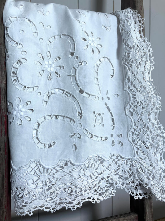 Französische antike Richelieu Leinendecke