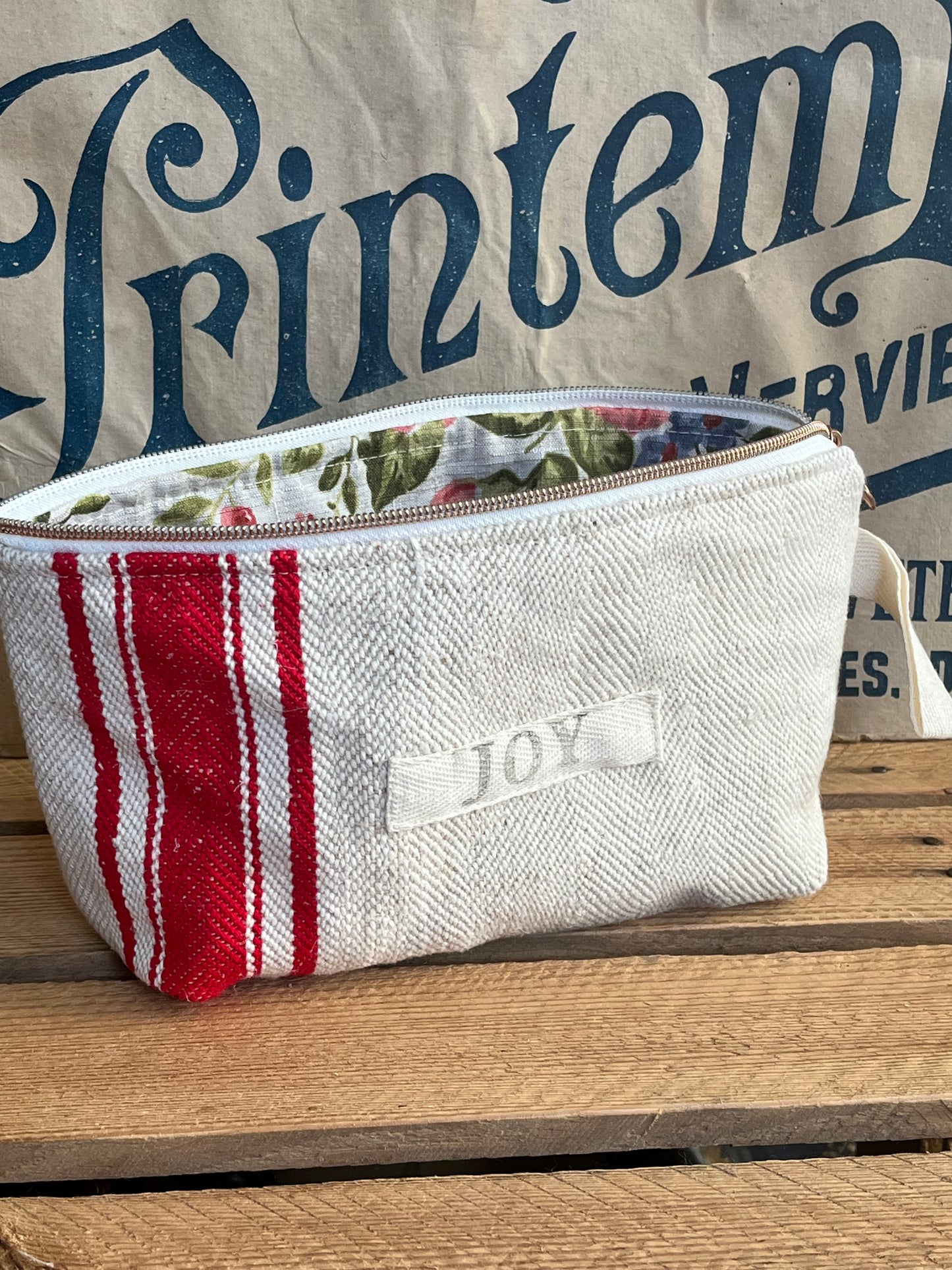 : Kosmetiktasche aus altem Leinen - kleiner Shopper