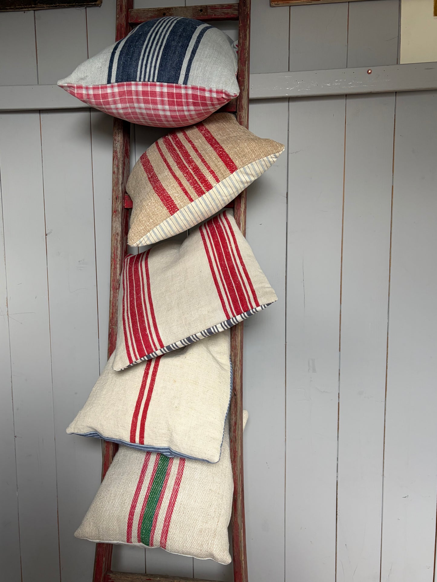 Kissenbezug rot gestreift Leinen 40 x 40