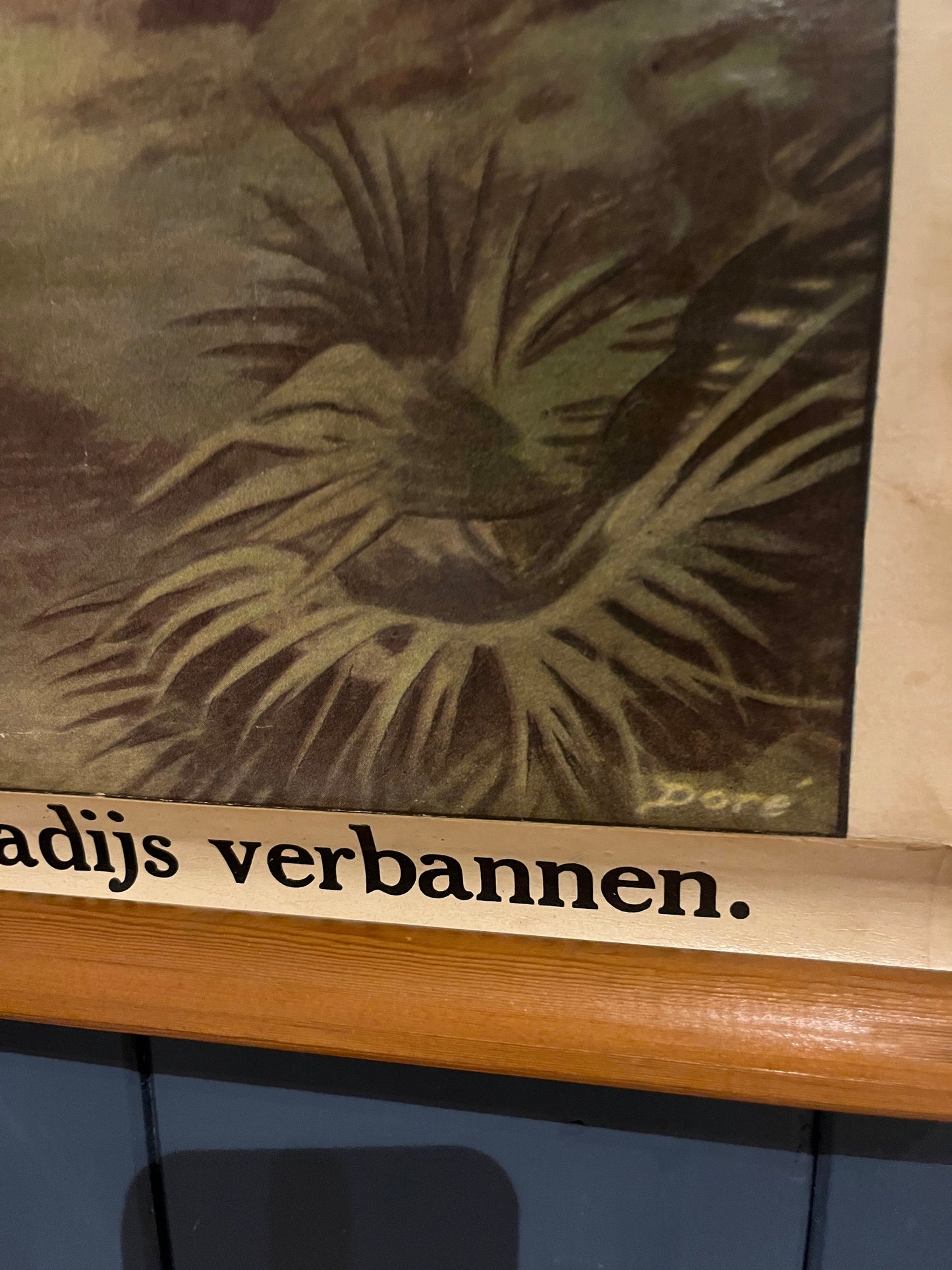 Alte original Schulkarte Lerntafel aus Belgien „ Vertreibung aus dem Paradies“ auf Leinwand