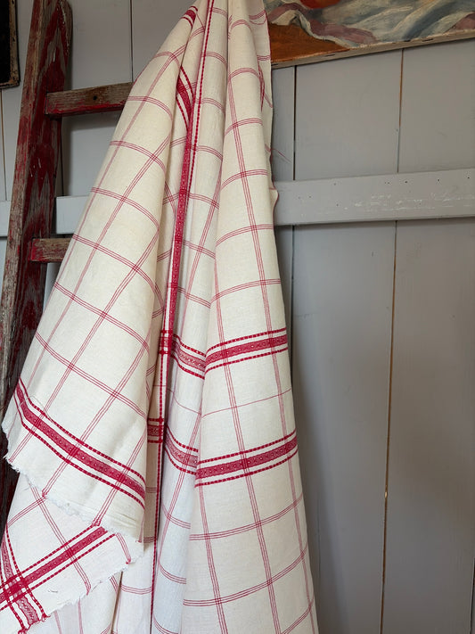 Großes Original französisches Tuch-Leinen in rot-weiß
