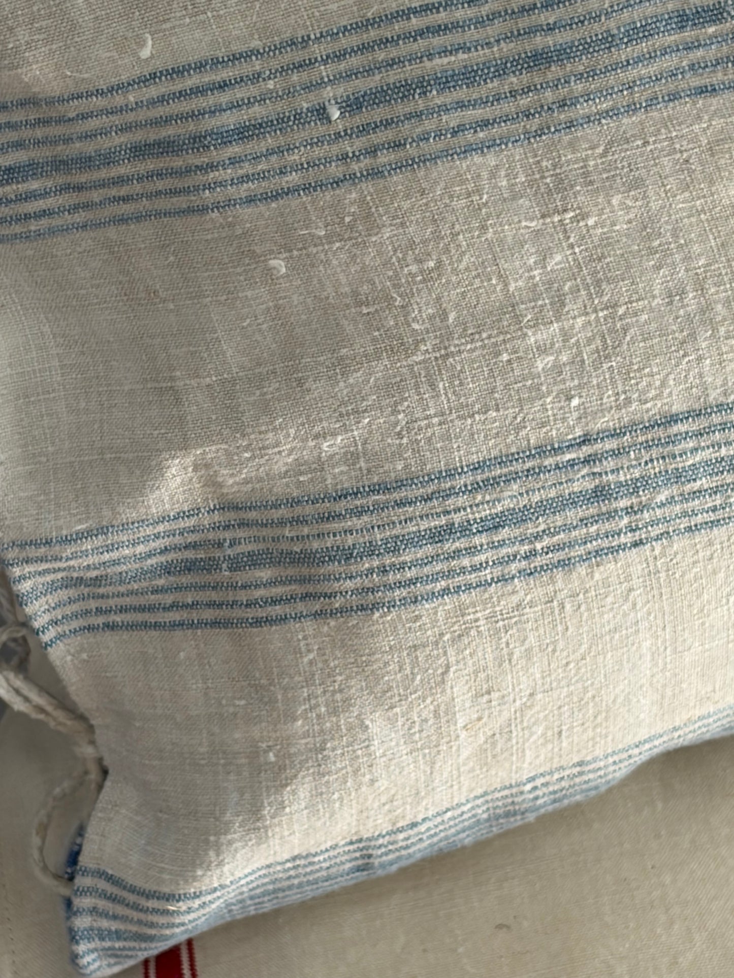 Großer Kissenbezug Leinen blau gestreift mit Hotelverschluss 60 x 40