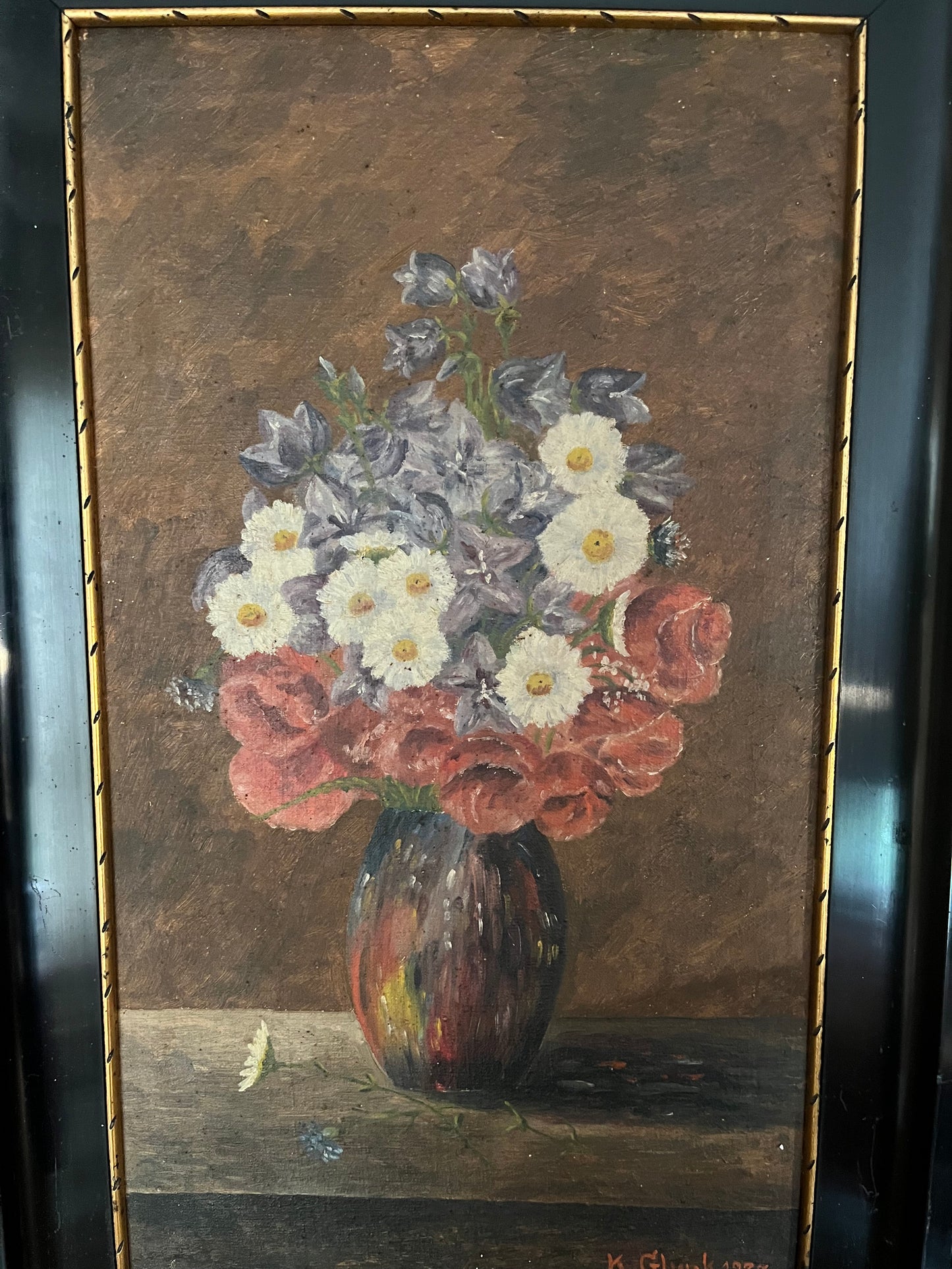 Ölbild Stillleben Blumenstrauß in Vase 1927 gerahmt