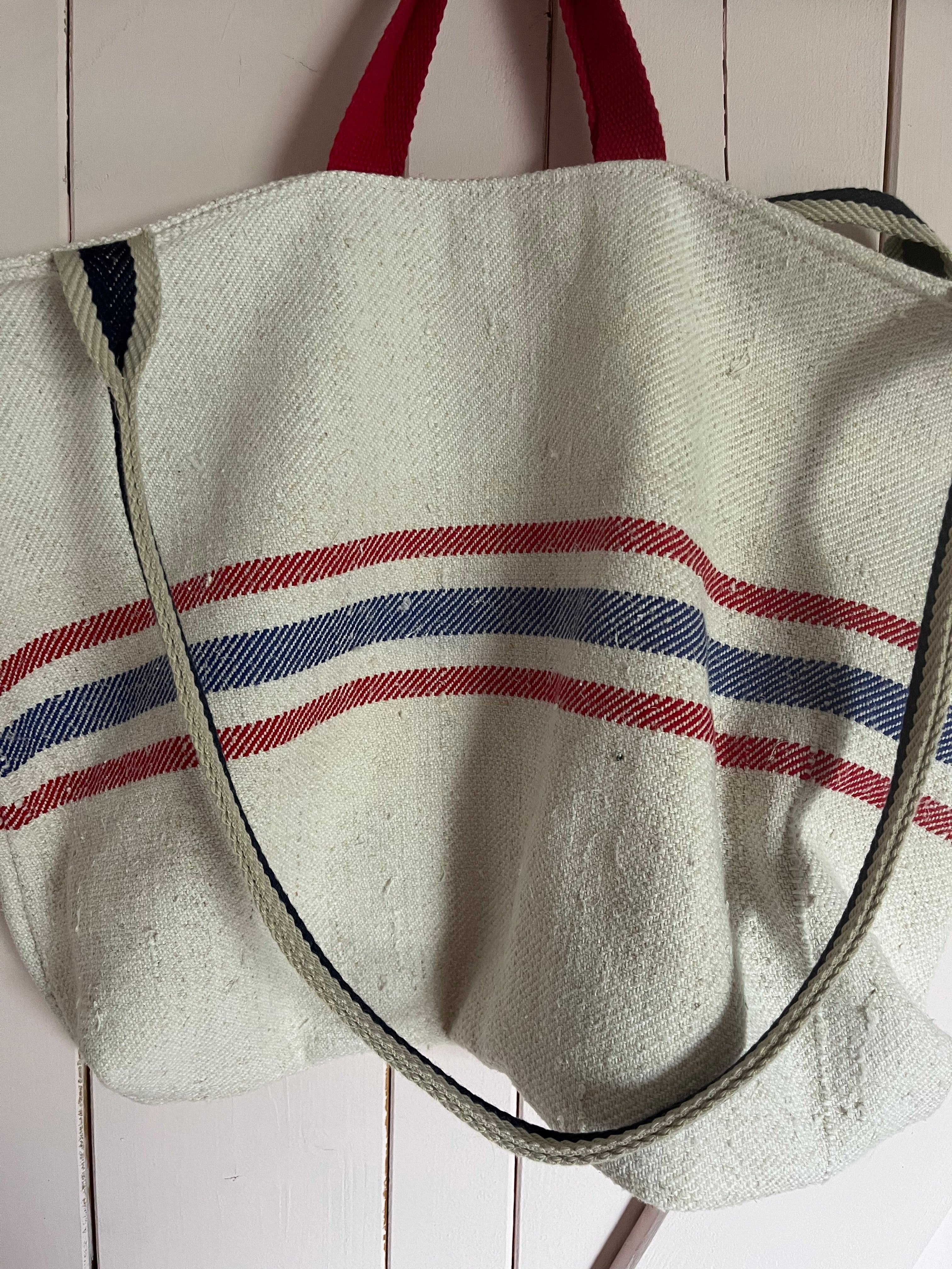 Tasche Shopper aus kräftigem Leinensack mit Streifen und Reißverschluss