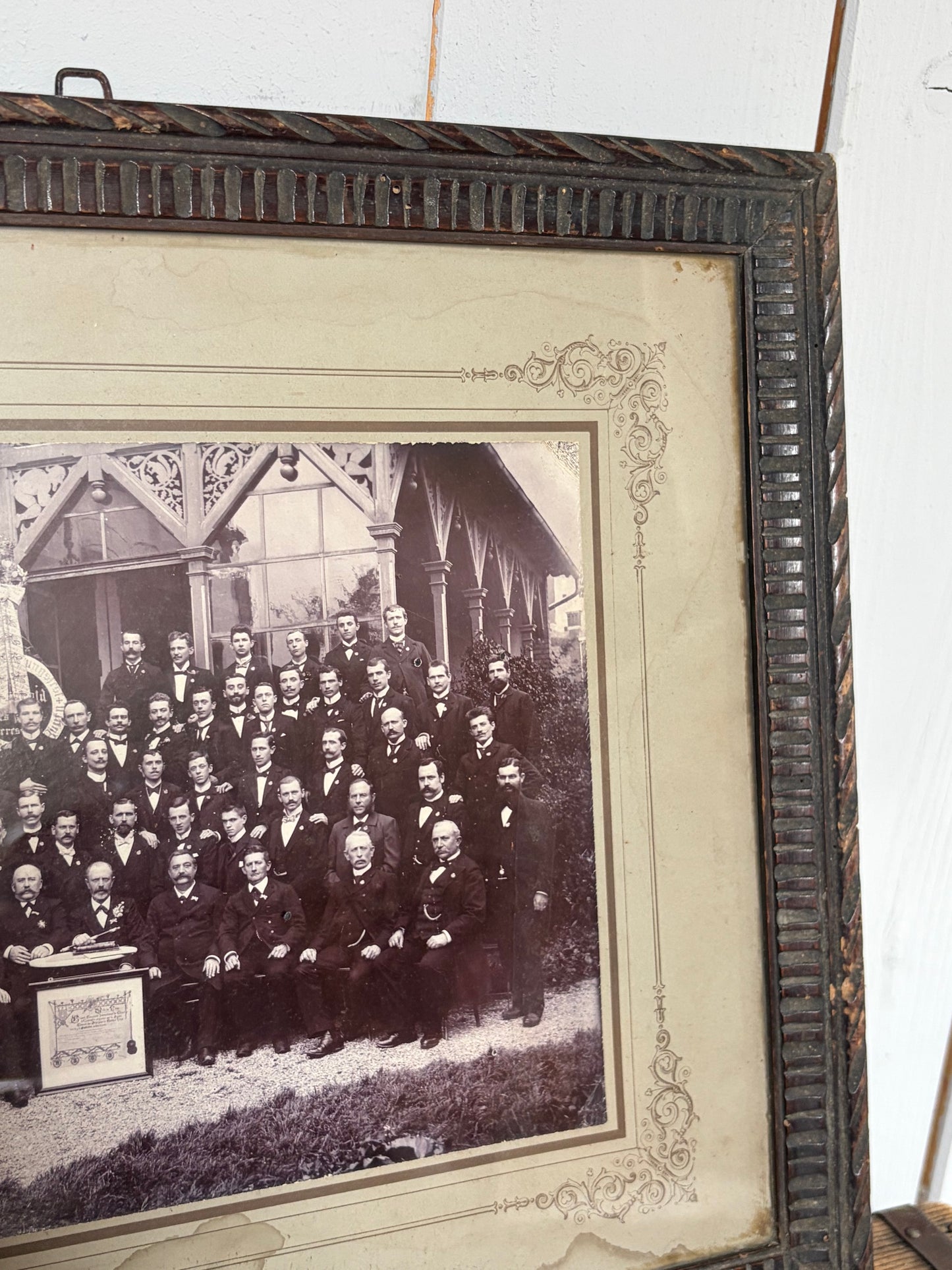 Original alte Fotografie gerahmt mit Holz und altem Glas Belgien