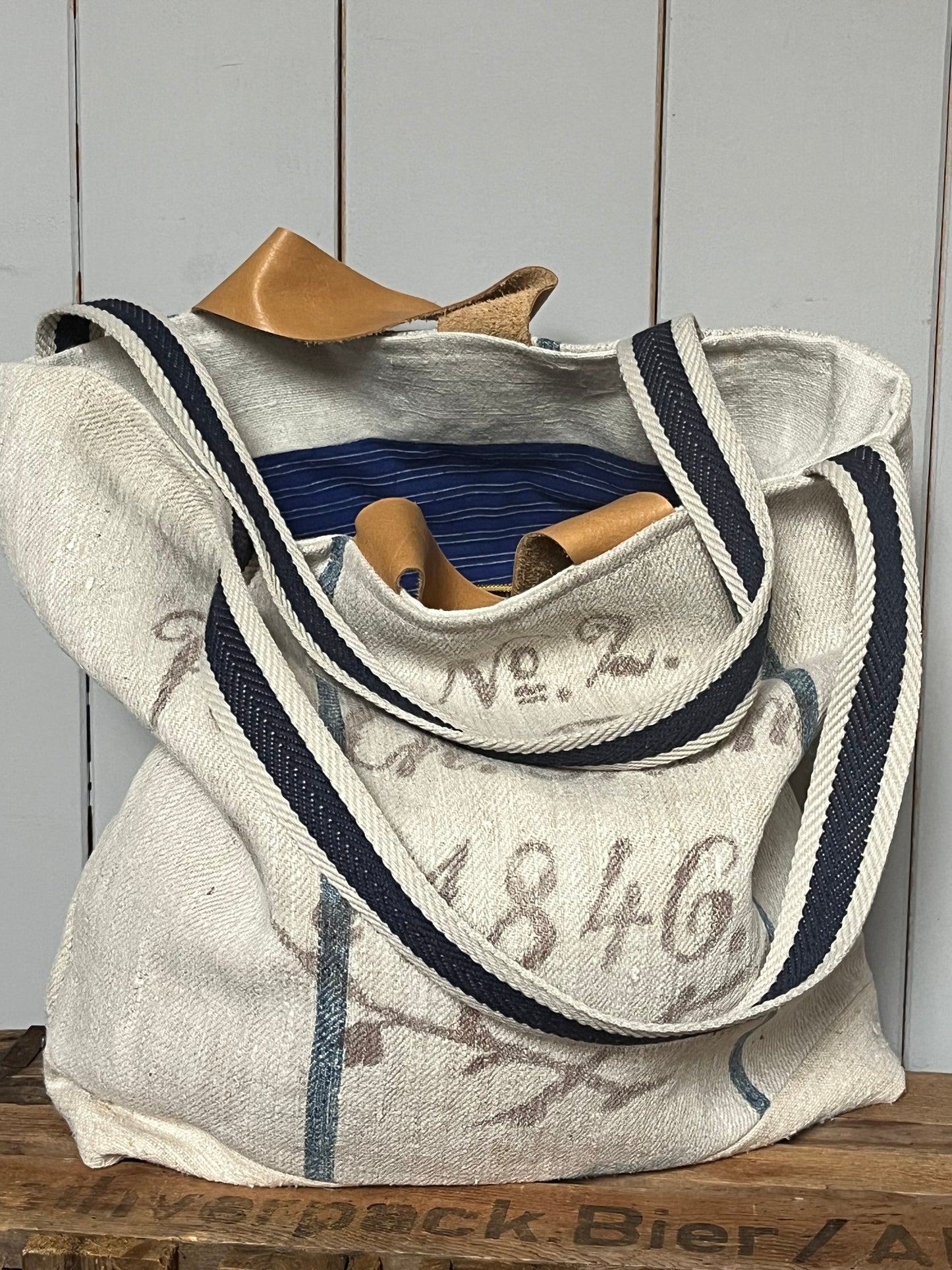 Rarität: Tasche Shopper mit Streifen aus Kornsack von 1846