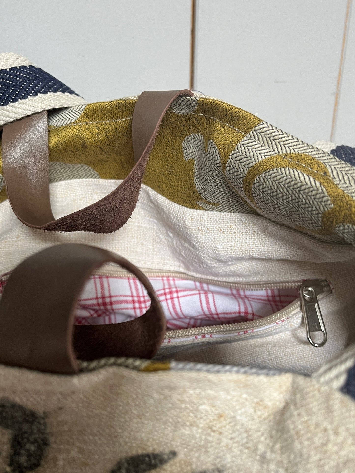 1923: Große Tasche Shopper mit Streifen und beeindruckender original Aufschrift
