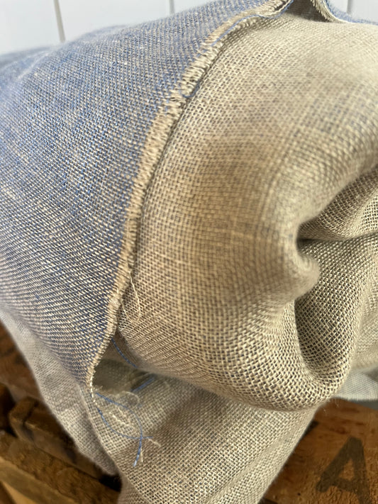 3,6 x 1,5 Meter: Extra breites washed Leinen doppelseitig bleu/Natur