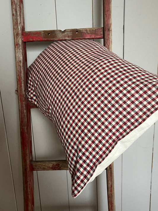 Bauernleinen Kissen Karos: Vintage Kissen aus altem Leinen  60 x 40