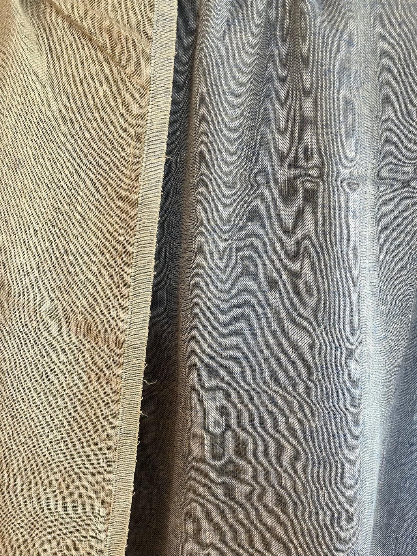 3,6 x 1,5 Meter: Extra breites washed Leinen doppelseitig bleu/Natur
