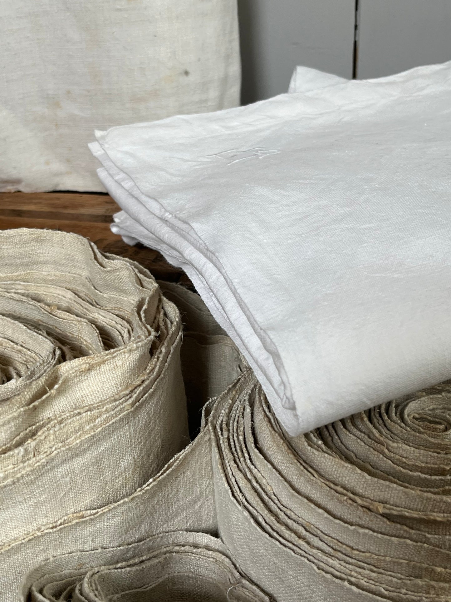Großes Leinenlaken Tuch 220 x 144 weiß