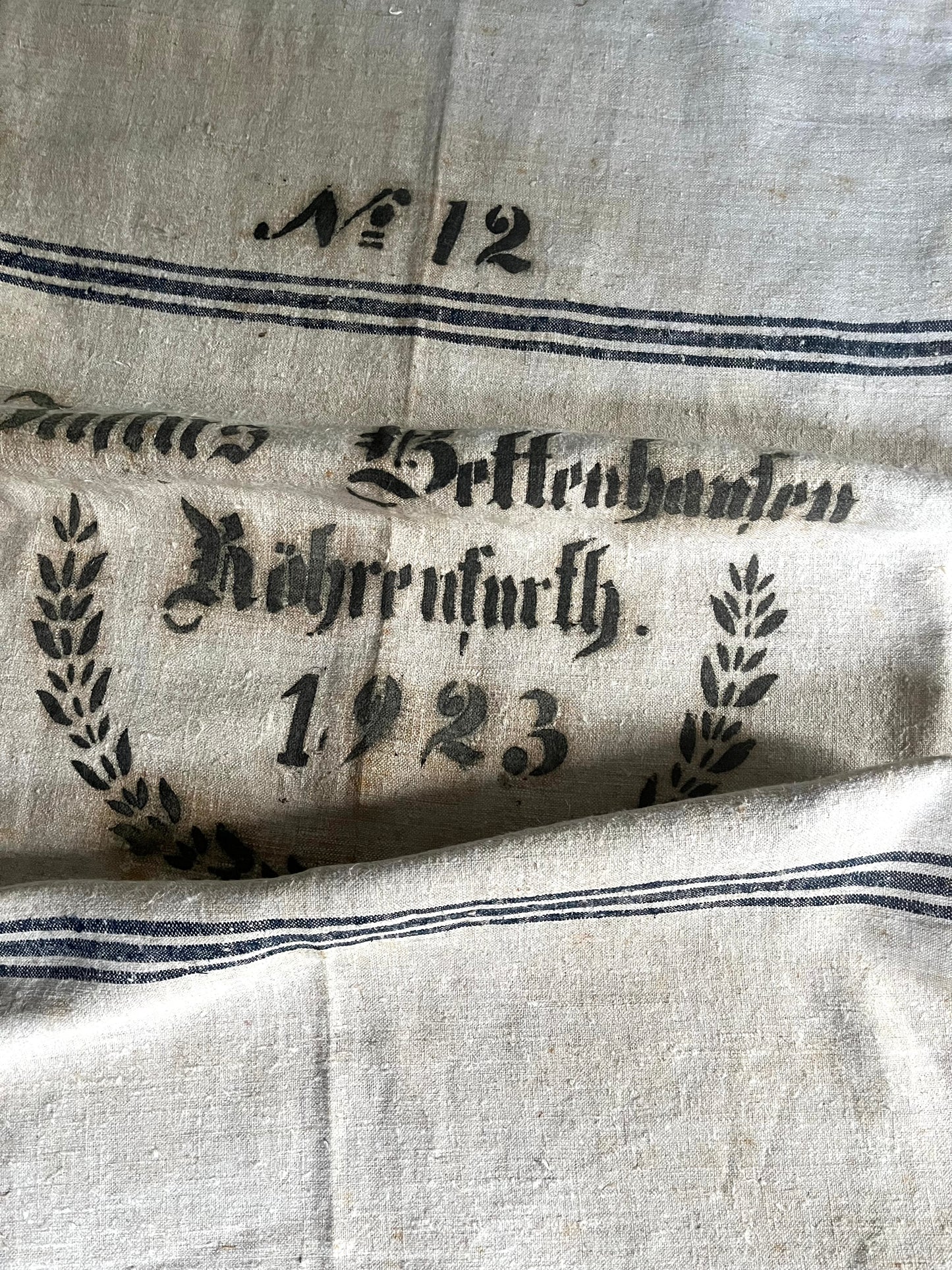 1923: Großer Leinensack mit Aufschrift und Streifen neu